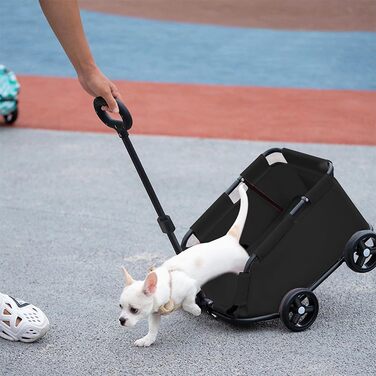 Візок для собак та котів OHMG, складний, до 20 кг, з гальмом, XXL-кошик, 3 вікна, тримач для напоїв, чорний (51 x 35 x 31 см)