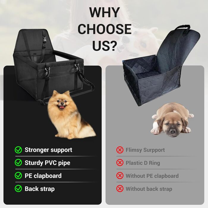 Автомобільний сидіння для собак - чорний, з Oxford тканини, дихаючий, знімне, для собак маленьких та середніх порід