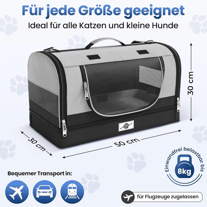 Транспортна сумка для котів та собак Smart-Planet® з знімним дном - складана переноска до 8 кг, 50x30x30 см, з ручкою для подорожей, відпочинку та до ветеринара