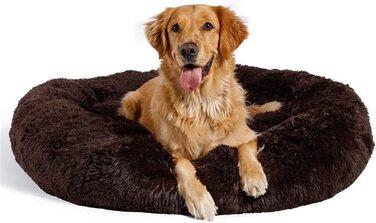 Кругле ліжко для собак та котів Chickw1, тепле м'яке ліжко-пончик, зручне миється, антиковзаюча база, підходить для собак маленьких, середніх та великих (70см, коричневе)