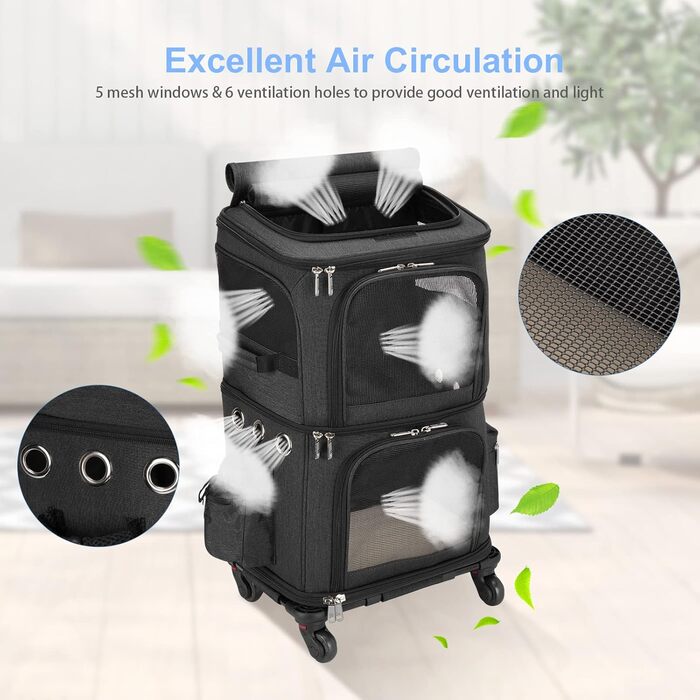 Трансформер-переноска для котів та собак, рюкзак-переноска на колесах для 2 тварин, чорний, для подорожей та до ветеринара
