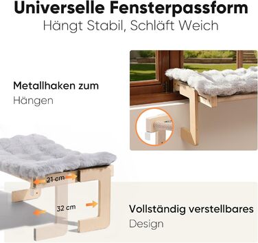 Котяча гамак FUKUMARU для вікна та підлоги, міцна конструкція, легко збирається (Сірий з м'яким подушкою)