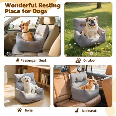 Автомобільний лежак для собак - переноска для маленьких собак до 20 кг з ременем безпеки, сірого кольору