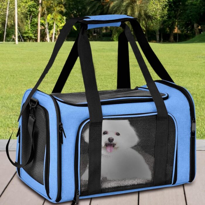 Транспортна переноска для котів та домашніх тварин, переноска для цуценят, зручна переноска для маленьких котів та собак, м'яка, дихаюча переноска для тварин (Блакитна)