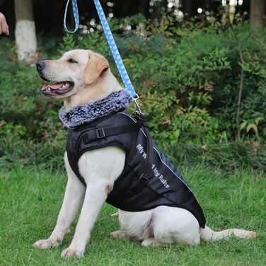 Водонепроникна зимова куртка для собак з шлейкою, великий розмір 6XL, чорний колір