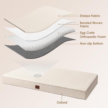 Ортопедичне ліжко для собак середніх порід EHEYCIGA 89x58x9 см, м'яке, знімний чохол, підходить для перевезення, Kamel