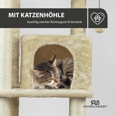 Дряпальня для котів Rohrschneider Katzenbaum Travel XL з іграшкою та гамаком - стабільна кігтеточка для великих котів, бежева