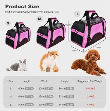 PETCUTE Сумка-переноска для собак і котів, рожева, 50 x 23 x 34 см