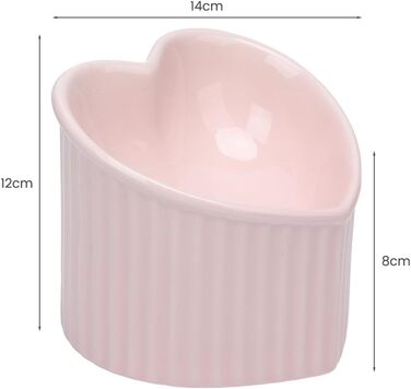 Підвищені миски для котів у формі серця, кераміка, підняті миски для котів, проти блювоти, без стресу, станція для води та корму, придатні для мікрохвильової печі, аксесуари для тварин для маленьких котів та собак (Рожевий)