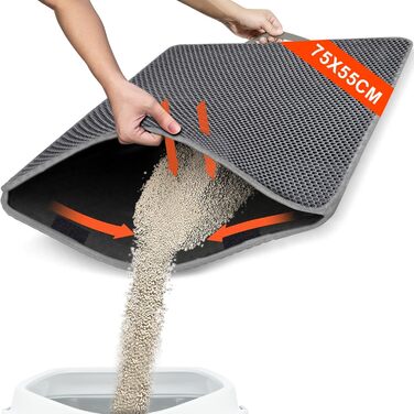 Килимок під лоток для котів AidSci | 70x55 см, водовідштовхувальний, з комірками, сірий