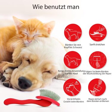 Щітка для вичісування собак та котів з довгим хутром (червона) - видаляє відмерле та підшерсток, з гребінцем