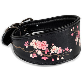 Ручний розпис шкіряний нашийник для грейхаундів FAVPET з QR-кодом, рожевий сакура (M)