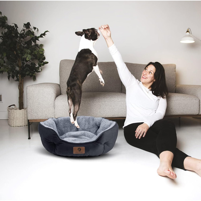 Зручне ліжко для собак середніх порід, котяче ліжко для дому, ліжко для цуценят та кошенят, м'яке, машинного прання, з неслизьким та водонепроникним покриттям (1 шт.) Чорний колір