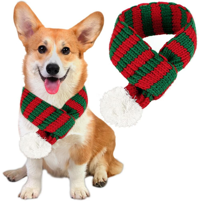 Шарф для кота та собаки на Новий Рік, костюм, червоний, для прикрашання, одяг для домашніх тварин, костюм на Новий Рік, червоно-зелений, середній, розмір M
