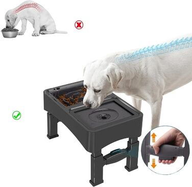 Підвищена годівниця для собак WS - 2-в-1 з регульованою висотою, анти-розливання, миска для корму та води без облизування (чорна)