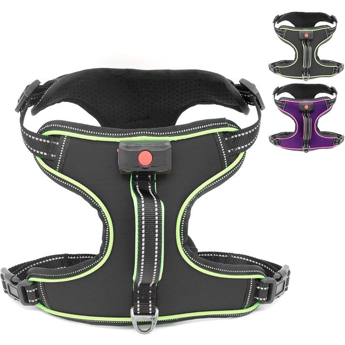 Світловідбиваючий нашийник для собак з LED-підсвічуванням, зелений, для собак маленьких, середніх та великих порід