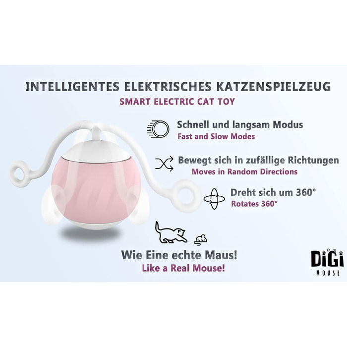 DigiMouse інтерактивна іграшка для котів з голосовою активацією, 4 змінними пір'їнами, котячою м'ятою, електричний котячий м'яч, LED-підсвітка, USB-C
