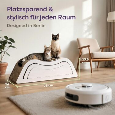 Кігтеточка для котів 3 в 1 XXL, 75 см – Міцна картонна поверхня для догляду за кігтями – До 2 років використання – Економія місця – Захист диванів та меблів (Cloud) (Білий)