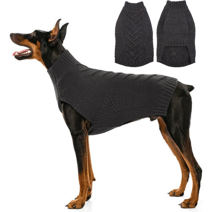 Вовняний пуловер для собак середніх порід, теплий, з флісу, для джек-расселів, французьких бульдогів та інших (XXL, сірий)