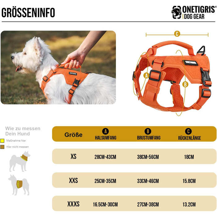 Нашийник для собак OneTigris MINI Trooper, оранжевий, XXXS, з повідком 150 см, 2 положення для буксирування