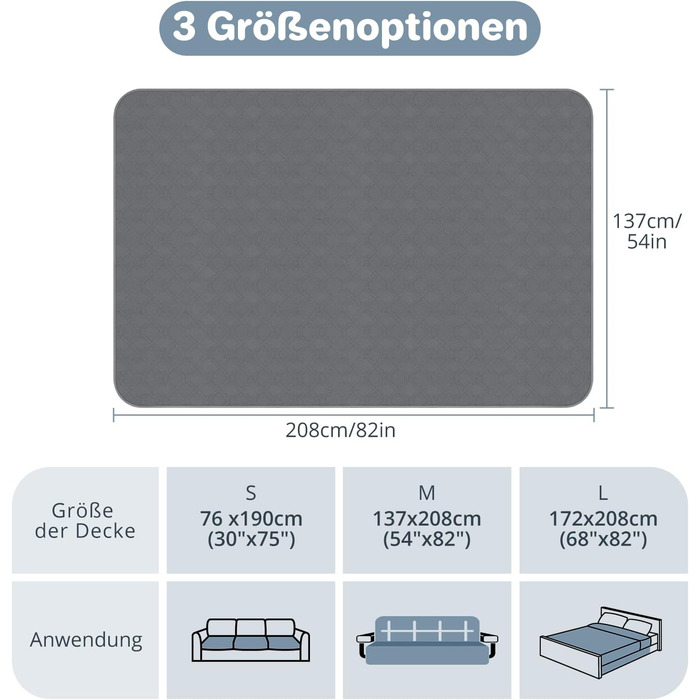 Водонепроникний килимок для собак Luvore з протиковзкими крапками, захист для дивану, ліжка, авто. Міцний килимок для котів, можна прати в машині. 137x208 см