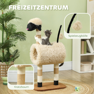 PawHut Cat Tree 98 см Cat Tree з кігтеточкою, тунель, ігровий м'яч, кігтеточка для кішок в дизайні Sheep, для кішок до 5 кг, світло-коричнева | Аосом