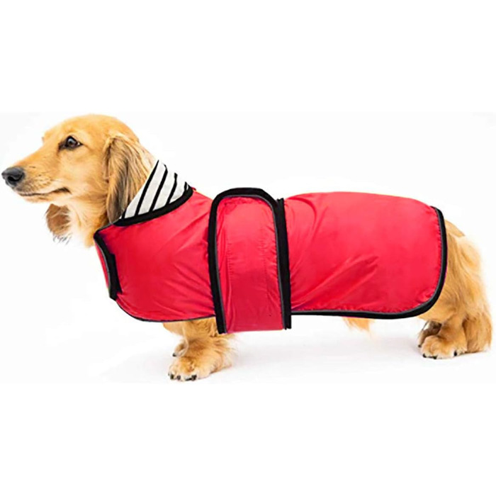 Водонепроникний дощовик для собак Geyecete, регульований, для такс, з світловідбиваючими елементами, червоний, S (довжина спини 36-38 см)