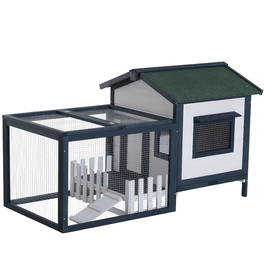 PawHut Клітка для кроликів та інших дрібних тварин 151x78x84,5 см з вольєром та рампою зеленого та білого кольорів для щасливих домашніх улюбленців