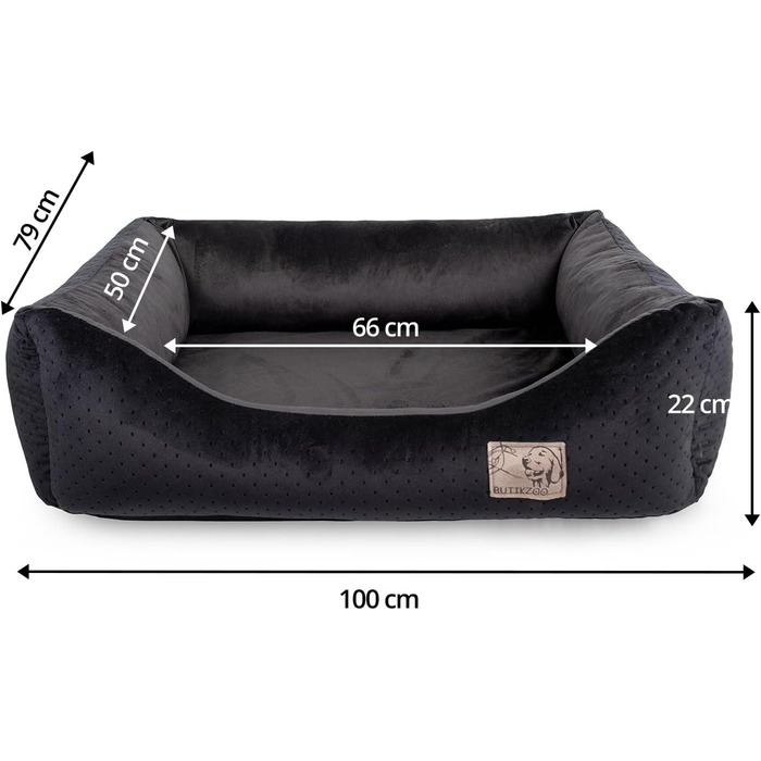 Ліжко для собак | Собаче ліжко з подушкою | М'яке диван-ліжко для маленьких та середніх собак | Розмір M: 75 x 66 x 20 см | Колір: (XL: 100 x 79 см, Вельвет Чорний)