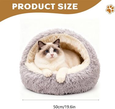 М'яке ліжко для кота, 50 см, затишне котяче ліжечко для маленьких кошенят та великих котів, миється, підходить для собак, тепле зимове ліжко для котів та собак