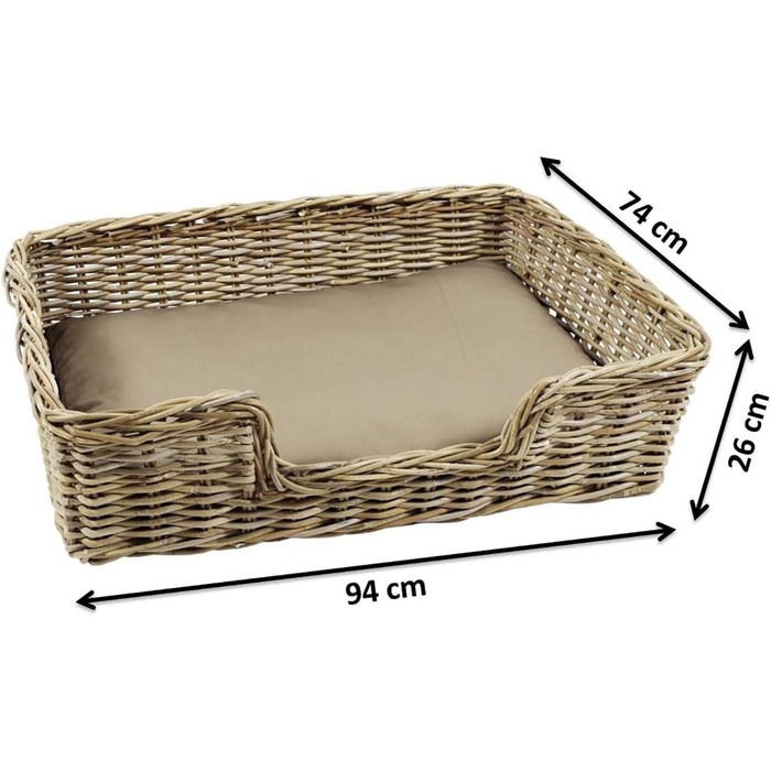 Корзина для собак Kobolo з ротангу з подушкою, 94x74x26 см