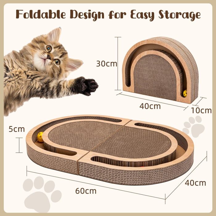 Nobleza Драбина-кіготь для котів велика 2-в-1, розкладна з іграшкою-м'ячиком та котячою м'ятою - високоякісна XXL драбина-кіготь для кількох котів, 60x40 см