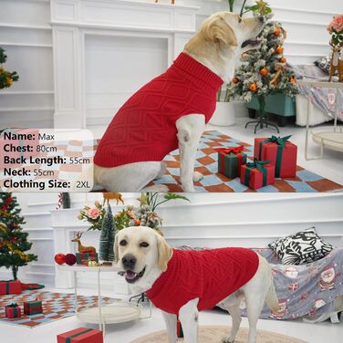 Світер для собак Konvinit, великі породи, зимовий, теплий, блакитний. XS-2XL, для Чихуахуа до Лабрадора, також для Такс. Об'єм грудей L: 53 см