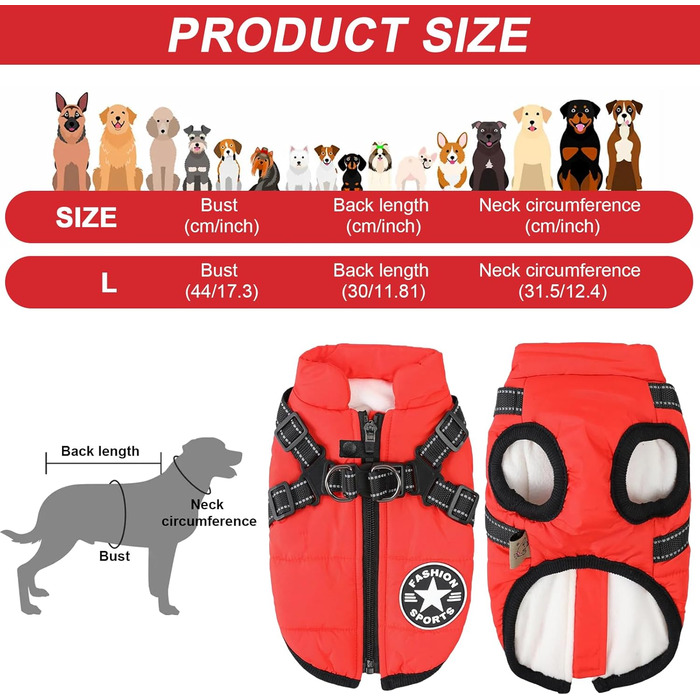Водонепроникна жилетка для собак на зиму, без рукавів, з лямками, для маленьких собак (L)
