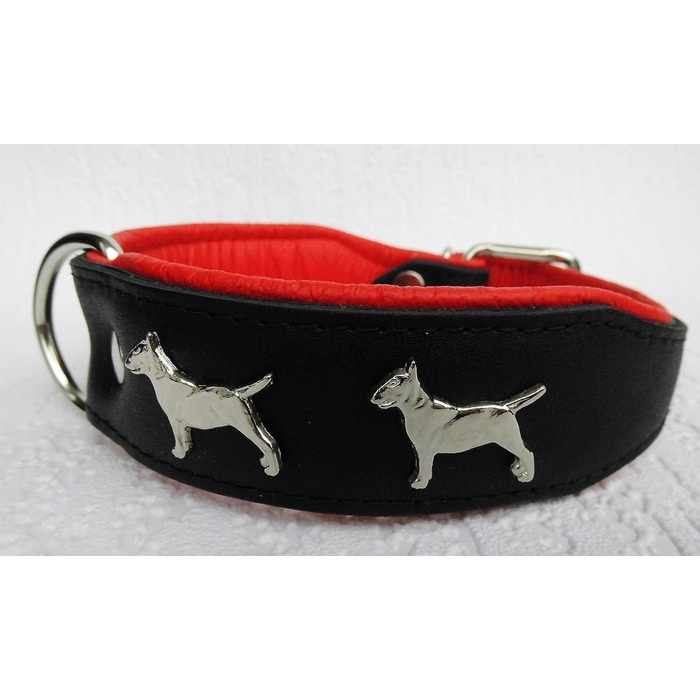 Шкіряний нашийник Bullterrier для собак, 33-41 см, 45 мм, чорний/коричневий/червоний