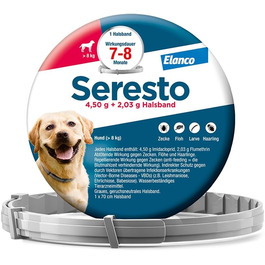 Нашийник Seresto® від Elanco для великих собак (від 8 кг): захист від бліх та кліщів на 7-8 місяців, довжина 70 см, вага 4,50 г + 2,03 г, 1 шт.