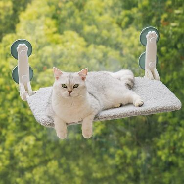 Підвіконна лежанка для котів MEWOOFUN, 54x30 см, з міцними присосками, двосторонній матрацик, до 18 кг, сірий, розмір M