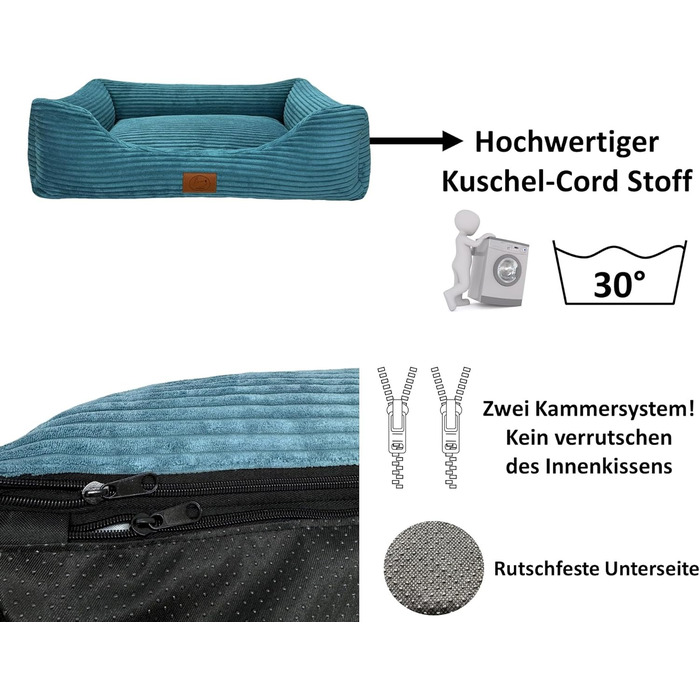 Ортопедичне ліжко для собак Elropet з м'якого корду, кошик для собак, XS/S/M/L/XL, блакитний колір, розмір XS (65x50x18 см)