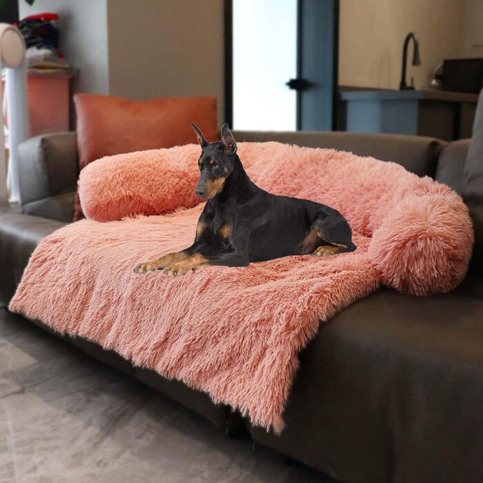 Крісло-ліжко для собак Danchen з заспокійливим бортиком, розкішне ліжко для тварин, софа для котів та собак, захист меблів з антиковзною основою, можна прати, м'яке, тепле, - 90 x 80 x 13 см (2XL, рожеве)