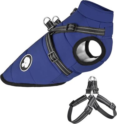 Водонепроникний теплий зимовий одяг для собак, куртка з шлейкою, для маленьких, середніх та великих собак, для Лабрадора, Чихуахуа, Французького бульдога, S (2-3 кг), блакитний