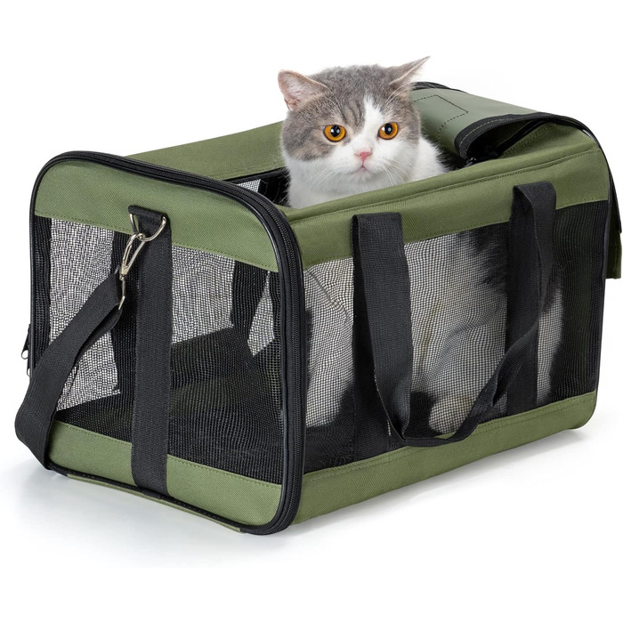 Транспортна переноска для собак та котів HITSLAM (M, Зелений) - розкладний бокс, для подорожей, авіалінії