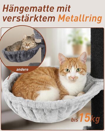 Великий котячий будиночок Kratzbaum Groß: 164 см, для великих котів (Maine Coon), стабільний, з гамаком, платформами та печерею