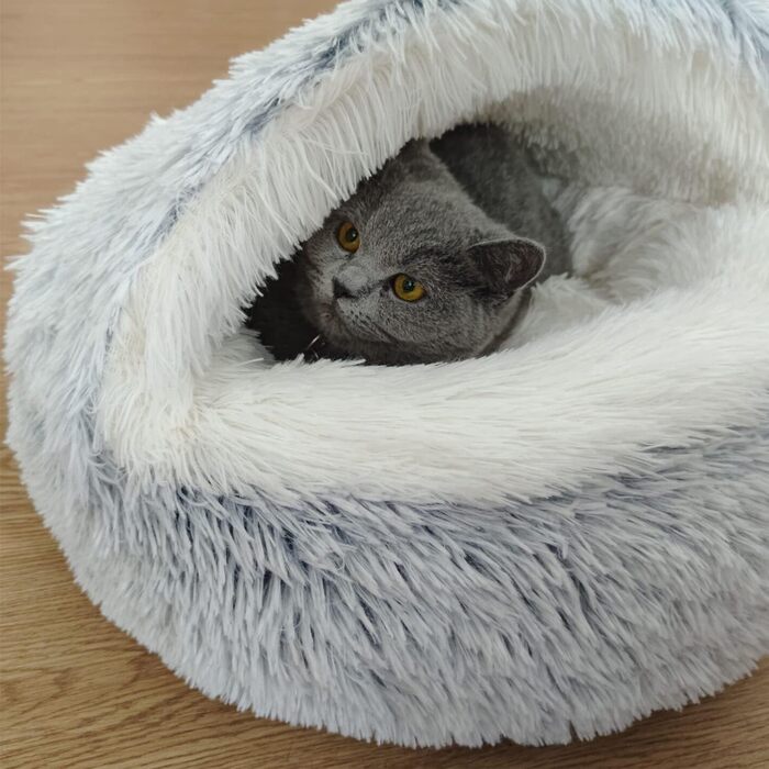 Тепле плюшеве лежанка-нічник для котів до 8 кг, м'яке котяче та собаче ліжко з антиковзною підкладкою, для дому, сіре, 53 см