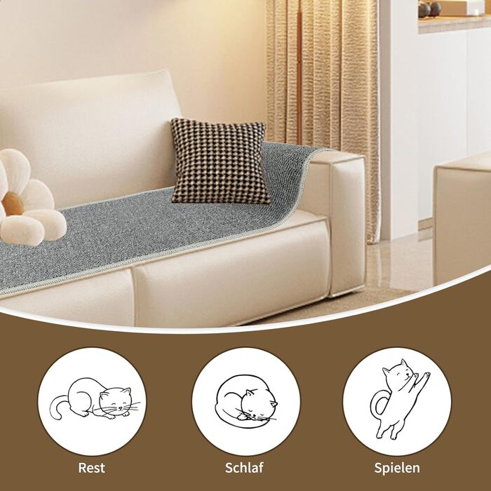 Килимок для дряпання котів FHTONGE 71x15.8 см з сизалю для кріплення на стіну, сірий