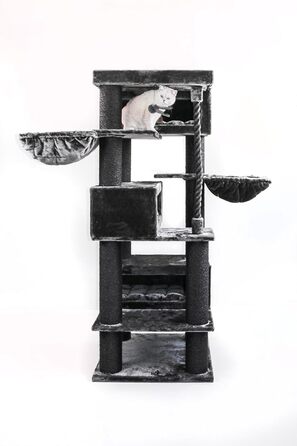 Дряпка для великих котів Petrebels Turnpike XXL 200 см, чорна, стовпи Ø15 см, Maine Coon, 76x76 см