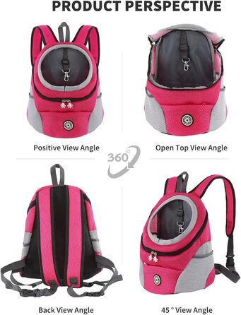 PETCUTE Рюкзак-переноска для собак і котів, регульований, для маленьких тварин, з підкладкою, водонепроникний, дихаючий, з передньою кишенею та страхувальним гачком, для походів, колір Рожево-червоний