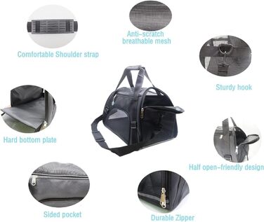 Переноска для котів та собак, м'яка, портативна, складана, схвалена авіаперевізниками (Mittel, чорний)