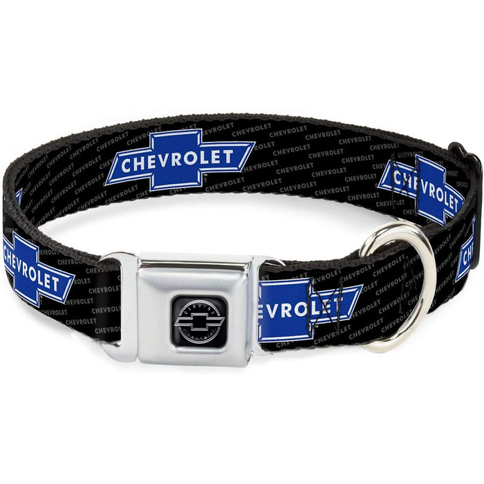 Собачий нашийник Buckle-Down з пряжкою безпеки, малюнок Chevy Bowtie з написом, ширина 3,8 см, для шиї 33–45,7 см, розмір S
