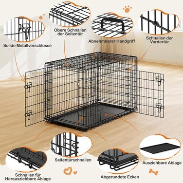 Клітка для собак Yaheetech 122x71x78 см, розкладна з перегородкою, 2 двері, чорна, для дому та транспортування