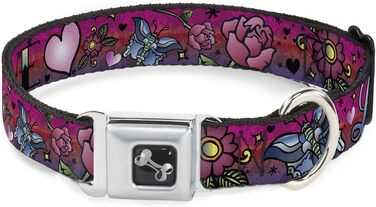 Нашийник для собак Buckle-Down з пряжкою-безпекою, Love Love Pink, мультиколор, ширина 3,8 см, для обхвату шиї 40,6–58,4 см, розмір M